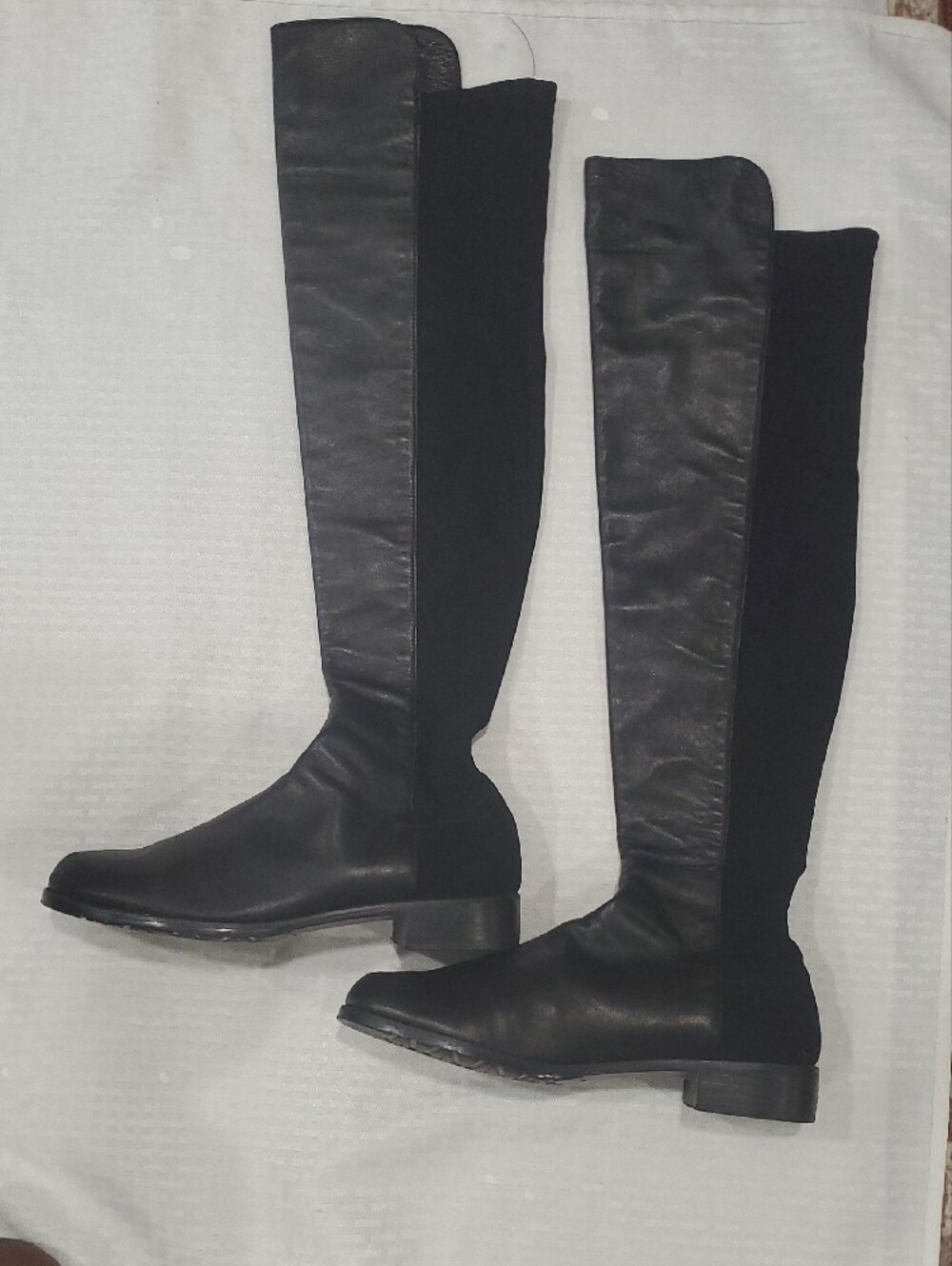Stuart Weitzman Black Over-the-Knee Leather Stretch Riding Boots Size 10 - Picture 5 of 15
